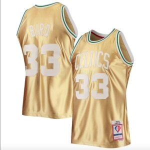 Basketball Jersey 1985-86 Boston Celtics #33 Larry Bird 75th Anniversary Hardwood Gold Jersey White 568898