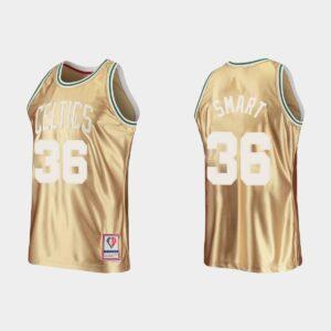 Boston Celtics #36 Marcus Smart 75th Anniversary Gold HWC Limited Jersey Basketball Jersey White 563060