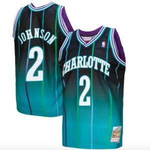 Basketball Jersey 1992-93 Charlotte Hornets #2 Larry Johnson Mitchell & Ness Fadeaway Teal/Black Jersey Yellow 575696