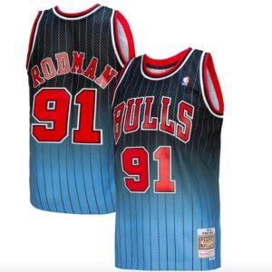 Basketball Jersey 1995-96 Chicago Bulls #91 Dennis Rodman Mitchell & Ness Fadeaway Black/Light Blue Jersey Red 580585