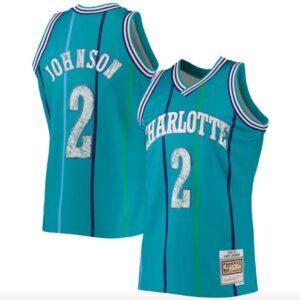 Basketball Jersey 1996-97 Charlotte Hornets #2 Larry Johnson Mitchell & Ness 75th Anniversary Diamond Teal Jersey Red 575722