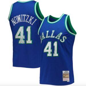 Basketball Jersey 1996-97 Dallas Mavericks #41 Dirk Nowitzki NBA 75th Anniversary Diamond Blue Jersey Cream 585336