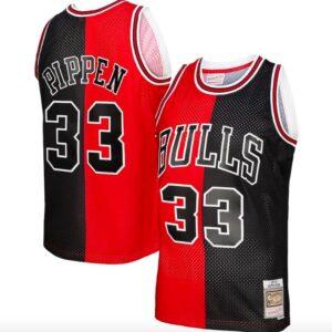 1997-98 Chicago Bulls #33 Scottie Pippen Mitchell & Ness Split Red/Black Jersey Basketball Jersey 577007