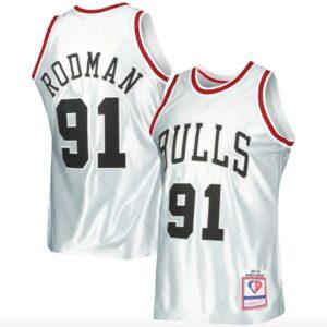 Basketball Jersey 1997-98 Chicago Bulls #91 Dennis Rodman Hardwood Classics 75th Anniversary Platinum Jersey 580599