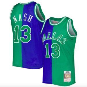 1998-99 Dallas Mavericks #13 Steve Nash Mitchell & Ness Split Blue/Green Jersey Basketball Jersey 586785