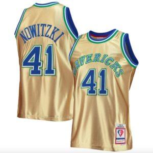 Basketball Jersey 1998-99 Dallas Mavericks #41 Dirk Nowitzki Mitchell & Ness 75th Anniversary Gold Jersey 585540