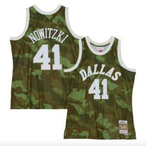 Basketball Jersey 1998-99 Dallas Mavericks #41 Dirk Nowitzki Mitchell & Ness Ghost Green Camo Jersey 585348