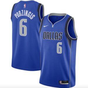 Basketball Jersey 2020-21 Dallas Mavericks #6 Kristaps Porzingis Nike Icon Blue Jersey Black 585298