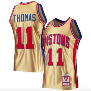 Basketball Jersey 1982-83 Detroit Pistons #11 Isaiah Thomas Mitchell & Ness 75th Anniversary Gold Jersey 594429