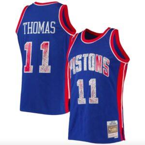 Basketball Jersey 1996-97 Detroit Pistons #11 Isiah Thomas Mitchell & Ness NBA 75th Anniversary Diamond Blue Jersey 592319