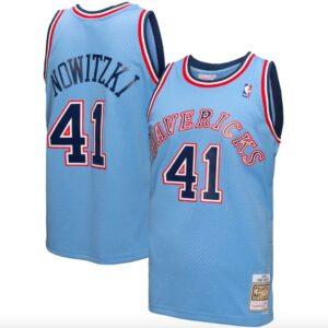 1998-99 Dallas Mavericks #41 Dirk Nowitzki Mitchell & Ness Reload 3.0 Light Blue Jersey Basketball Jersey 587013