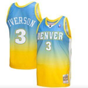 Basketball Jersey 2006-07 Denver Nuggets #3 Allen Iverson Mitchell & Ness Fadeaway Yellow/Blue Jersey White 590045