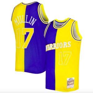 1993-94 Golden State Warriors Basketball Jersey #17 Chris Mullin Mitchell & Ness Split Royal/Gold Jersey Black 598197