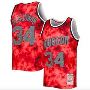 Basketball Jersey 1993-94 Houston Rockets #34 Hakeem Olajuwon Mitchell & Ness Galaxy Red Jersey White 599963