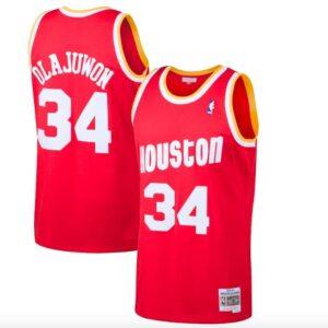 Basketball Jersey 1993-94 Houston Rockets #34 Hakeem Olajuwon Mitchell & Ness Red Jersey White 600103