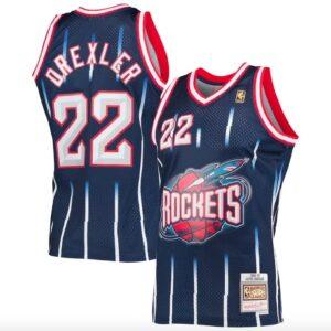 Basketball Jersey 1996-97 Houston Rockets #22 Clyde Drexler Mitchell & Ness Navy Jersey White 599805