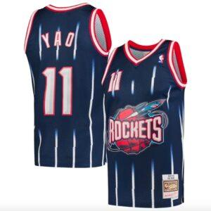 Basketball Jersey 2002-03 Houston Rockets #11 Yao Ming Mitchell & Ness Navy Jersey Black 599818