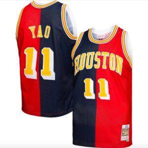 Basketball Jersey 2004-05 Houston Rockets #11 Yao Ming Mitchell & Ness Split Navy/Red Jersey Orange 599915