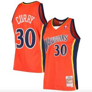 Basketball Jersey 2009-10 Golden State Warriors #30 Stephen Curry Mitchell & Ness Orange Jersey Blue 599749