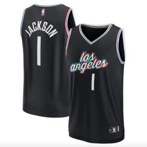 Basketball Jersey 2022-23 LA Clippers #1 Reggie Jackson Fastbreak City Black Jersey 606634