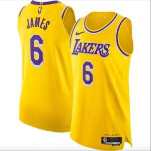 Basketball Jersey 2022-23 LA Lakers #6 LeBron James Authentic Icon Gold Jersey White 606697