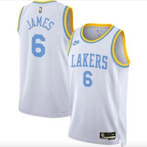 Basketball Jersey 2022-23 LA Lakers #6 LeBron James Swingman Classic White Jersey Black 606773