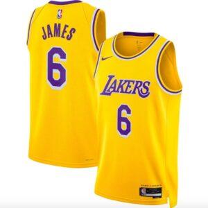 Basketball Jersey 2022-23 LA Lakers #6 LeBron James Swingman Icon Gold Jersey Tang 606796