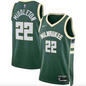 Basketball Jersey 2022-23 Milwaukee Bucks #22 Khris Middleton Swingman Icon Green Jersey White 608898