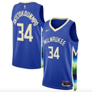 Basketball Jersey 2022-23 Milwaukee Bucks #34 Giannis Antetokounmpo Swingman City Royal Jersey 608194