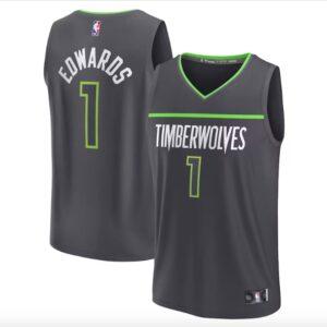 Basketball Jersey 2022-23 Minnesota Timberwolves #1 Anthony Edwards Fast Break Statement Anthracite Jersey White 608910