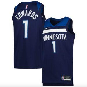 Basketball Jersey 2022-23 Minnesota Timberwolves #1 Anthony Edwards Swingman Icon Navy Jersey Violet 608936