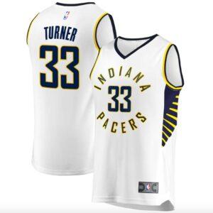 Indiana Pacers Basketball Jersey #33 Myles Turner Fast Break Association White Jersey Green 602371