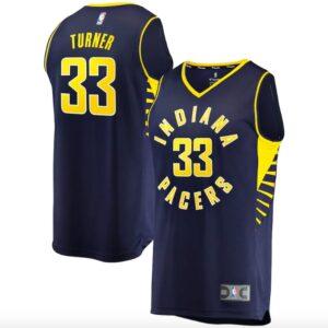 Indiana Pacers Basketball Jersey #33 Myles Turner Fast Break Icon Navy Jersey Black 602039