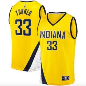 Indiana Pacers Basketball Jersey #33 Myles Turner Fast Break Statement Gold Jersey 602967