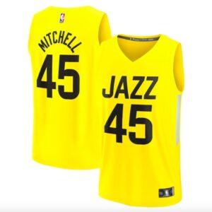 Basketball Jersey 2022-23 Utah Jazz #45 Donovan Mitchell  Fast Break Icon Yellow Jersey Blue 623649