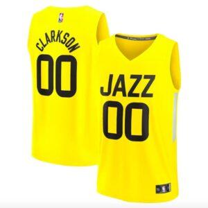 Basketball Jersey 2022-23 Utah Jazz #00 Jordan Clarkson Fast Break Icon Yellow Jersey Violet 628740