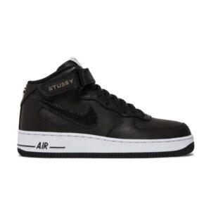 Stussy x Nike Air Force 1 Mid Black Snakeskin Sneakers DJ7840 001