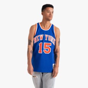 Basketball Jersey 1972-73 New York Knicks Earl Monroe #15 Swingman Hardwood Classics Blue Jersey Green 694094