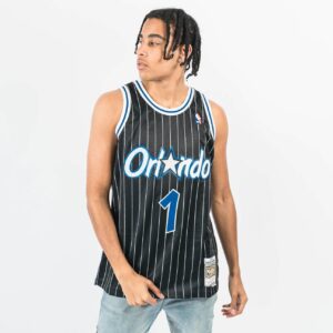 Basketball Jersey 1994-95 Orlando Magic Penny Hardaway #1 Swingman Hardwood Classics Black Pinstripes Jersey White 694157