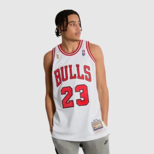 Basketball Jersey 1995-1996 Chicago Bulls Michael Jordan #23 Authentic Finals Hardwood Classic White Jersey Blue 693283