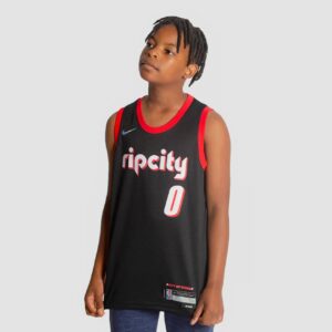 Basketball Jersey 2021-22 Portland Trail Blazers Damian Lillard #0 Youth Swingman Mixtape City Edition Black Jersey Black 695029