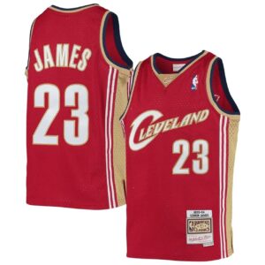 Basketball Jersey 2003-04 Cleveland Cavaliers LeBron James #23 Youth Swingman Hardwood Classics Red Jersey White 697082