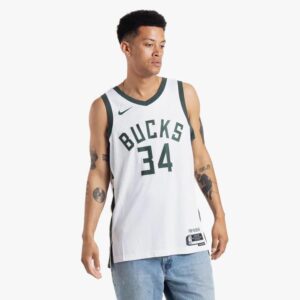 Basketball Jersey 2023-24 Milwaukee Bucks Giannis Antetokounmpo #34 Swingman Association Edition White Jersey Green 695858