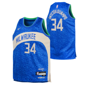 Basketball Jersey 2023-24 Milwaukee Bucks Giannis Antetokounmpo #34 Youth Swingman City Edition Blue Jersey Blue 696915