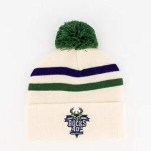 Mitchell & Ness Milwaukee Bucks Team Logo 40th Anniversary Pom Knit NBA Beanie White 698523