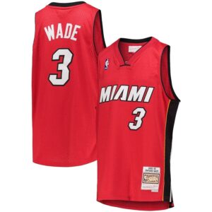 Basketball Jersey 2005-06 Miami Heat Dwyane Wade #3 Youth Swingman Hardwood Classics Red Jersey Black 702220