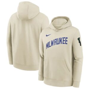 Nike Milwaukee Bucks 2024 City Edition Courtside Youth NBA Dri-Fit Hoodie Cream 703888