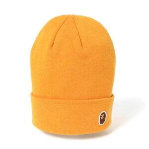 BAPE Ape Head One Point Knit Hat Orange Black 716965