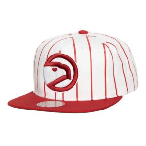 Mitchell & Ness Retro Pinstripe Snapback HWC Atlanta Hawks Hat White with red stripes 729031