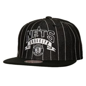 Mitchell & Ness Dem Stripes Snapback Brooklyn Nets Hat White with black stripes 737216